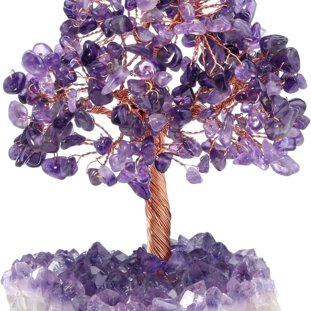 Natural Amethyst Healing Crystal Money Tree on Amethyst Cluster Geode Druzy Base